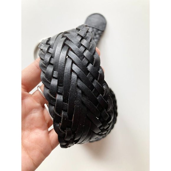 TOMMY HILFIGER Black Braided Woven Leather Hip Belt, Size XS - Picture 5 of 12